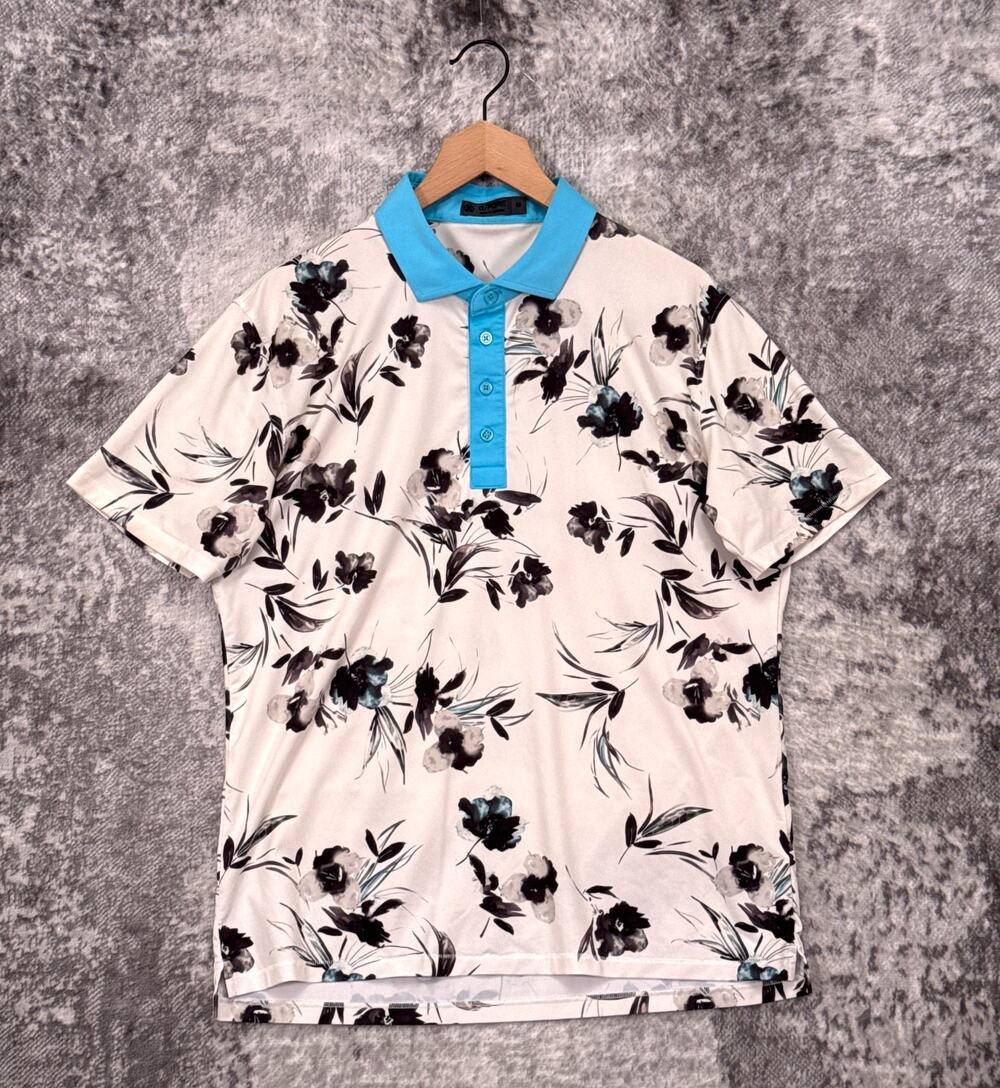 G/FORE Polo Shirt Medium Mens Floral Contrast Collar Performance Golf